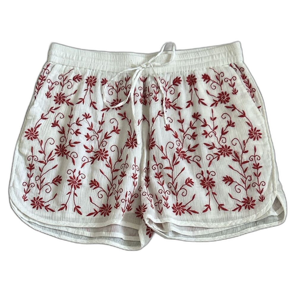 Tolani Shorts Women Medium Embroidered Lined Pockets Floral Asian Stretch Cotton